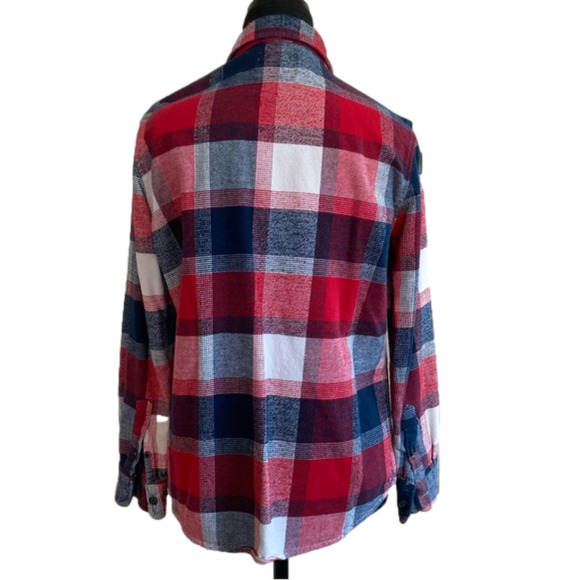 Forever 21 red, blue and white plaid flannel button down shirt. Size S - Picture 2 of 6